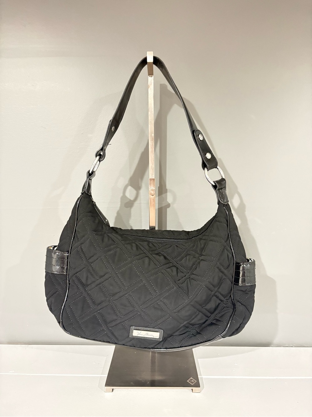 Vera Bradley Black Microfiber Shoulder Bag with Black Patton Trim